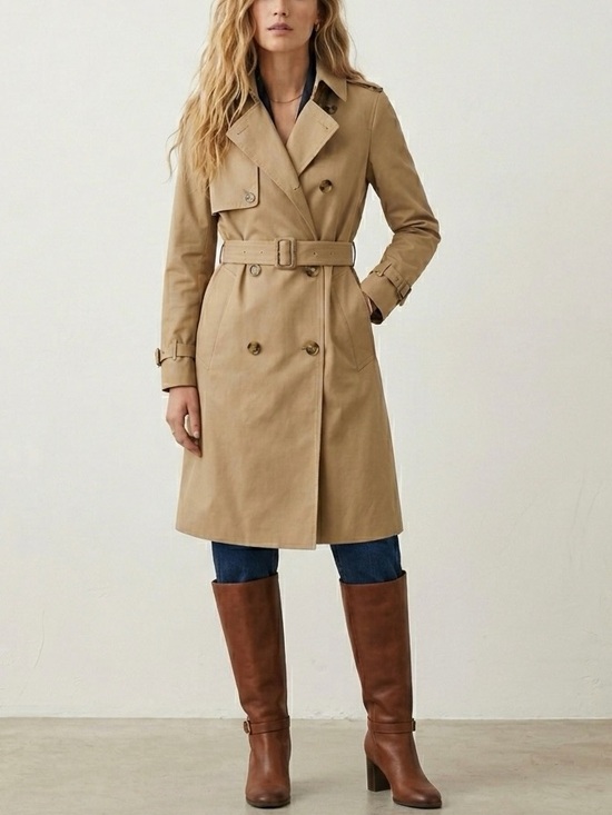 Mango Jackets & Blazers - Mango Classic Double Breasted Belted Longline Trench Coat in Beige
